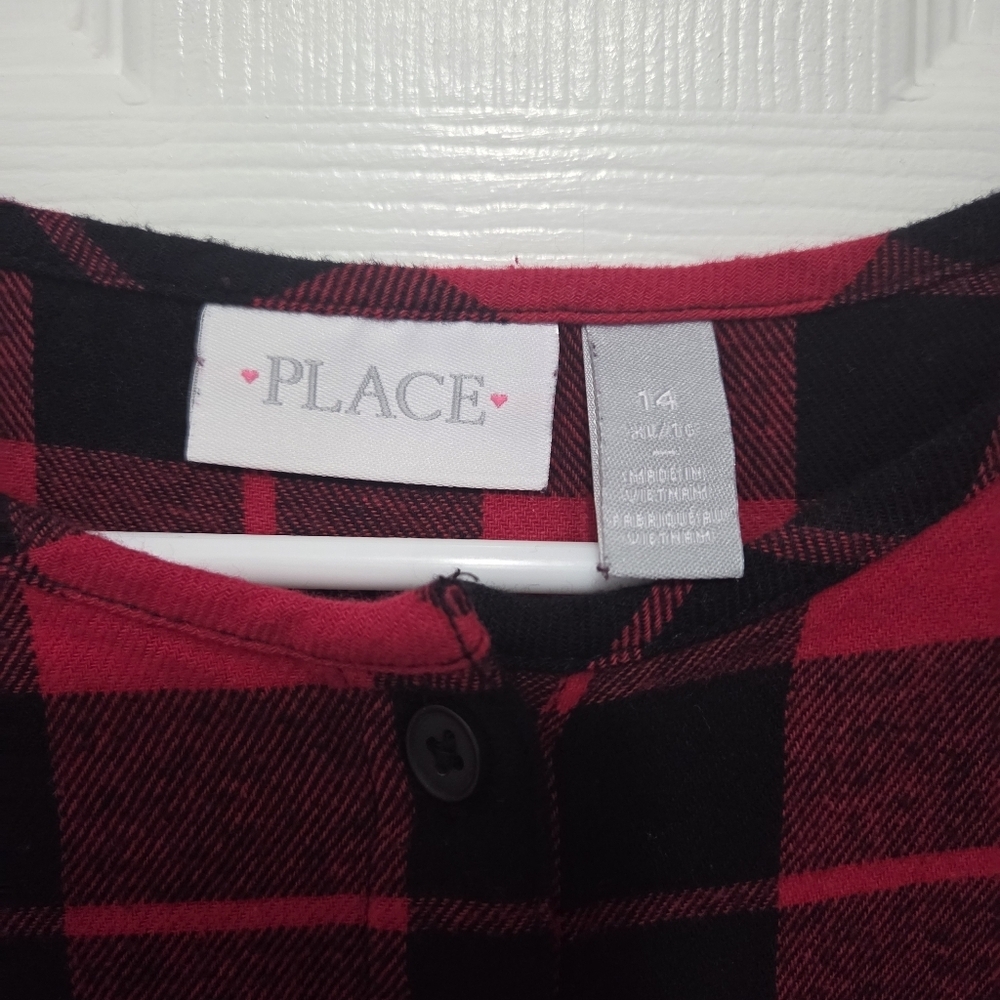 The Children's Place Red & Black Buffalo Plaid Flannel Shirt Dress Size XL - Picture 5 of 10
